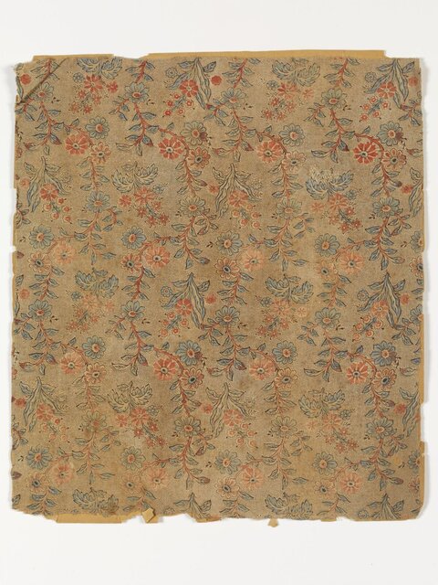 Vintage Floral Printed Textile Fragment