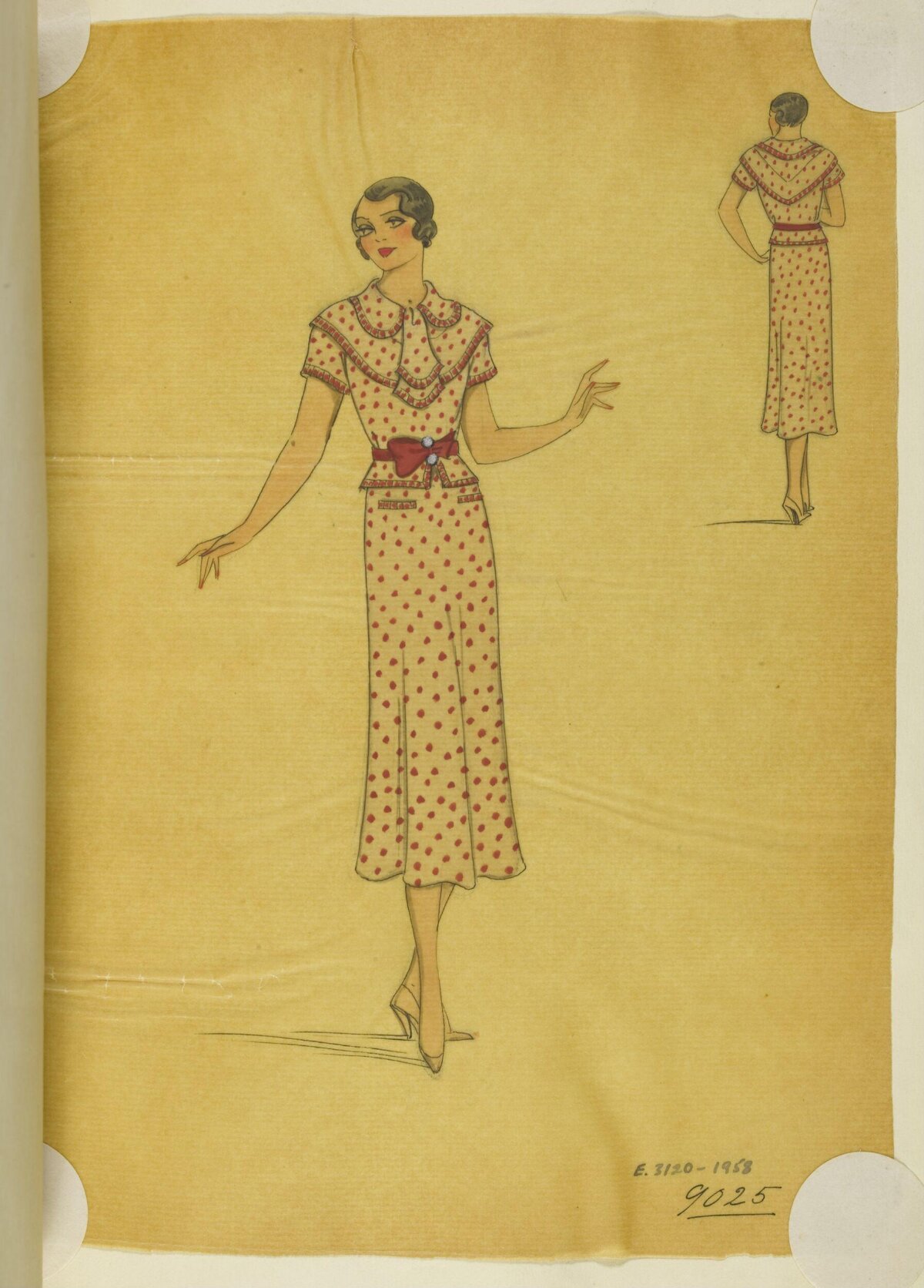 Vintage Polka Dot Dress Fashion Sketch