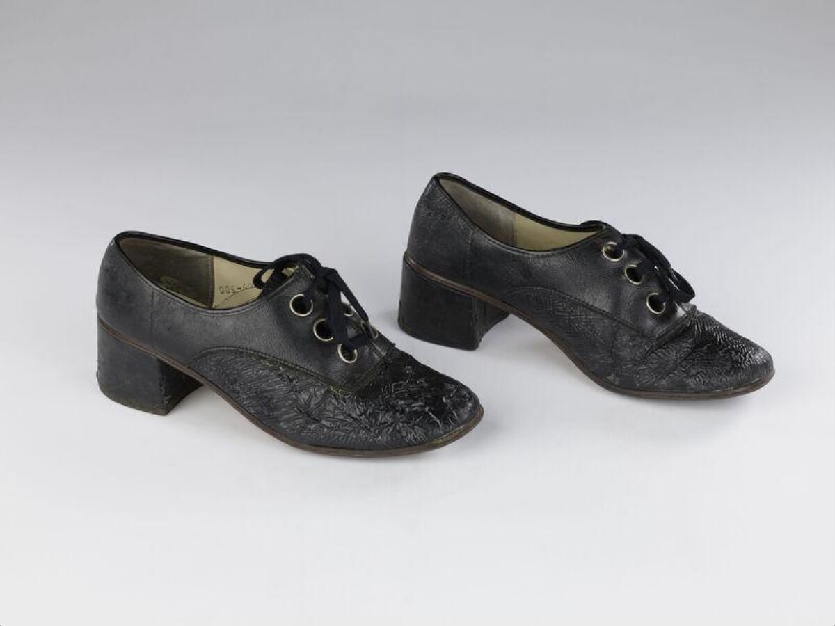 Pair of Black Lace-up Block Heel Shoes