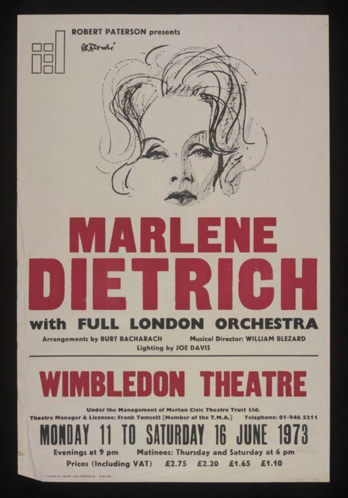 1973 Marlene Dietrich Concert Poster