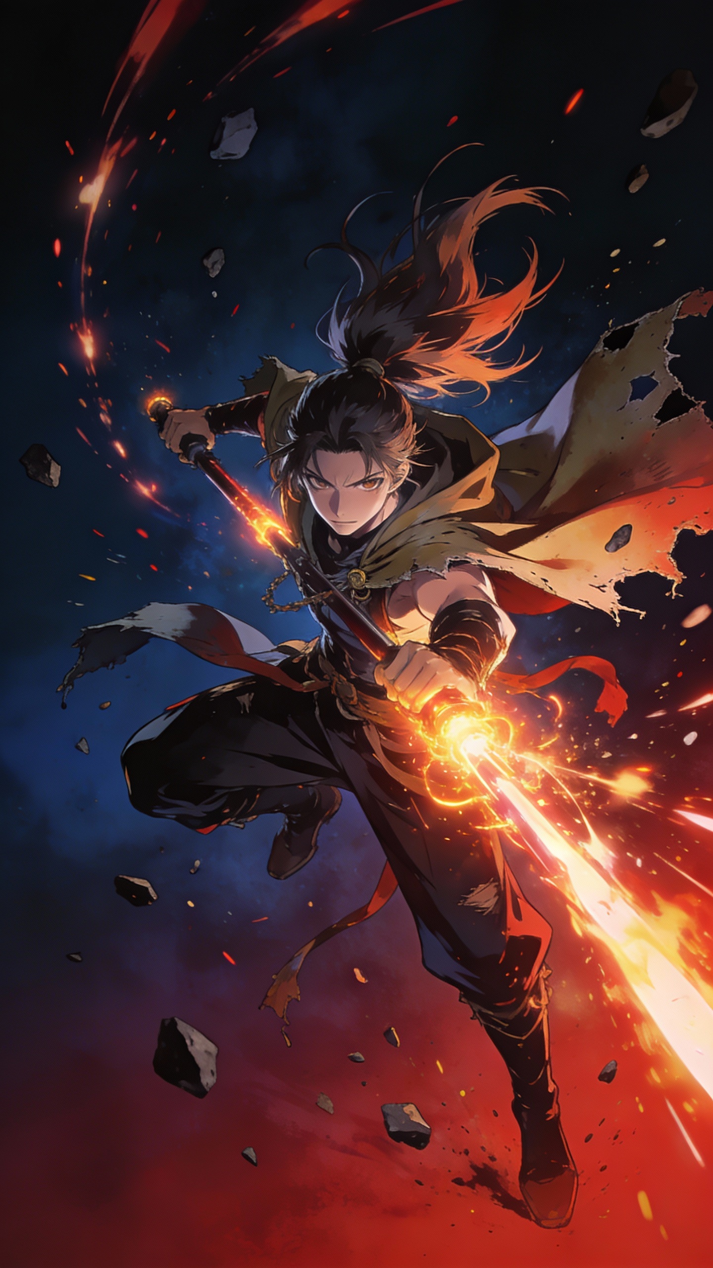 Anime Warrior With Fiery Sword