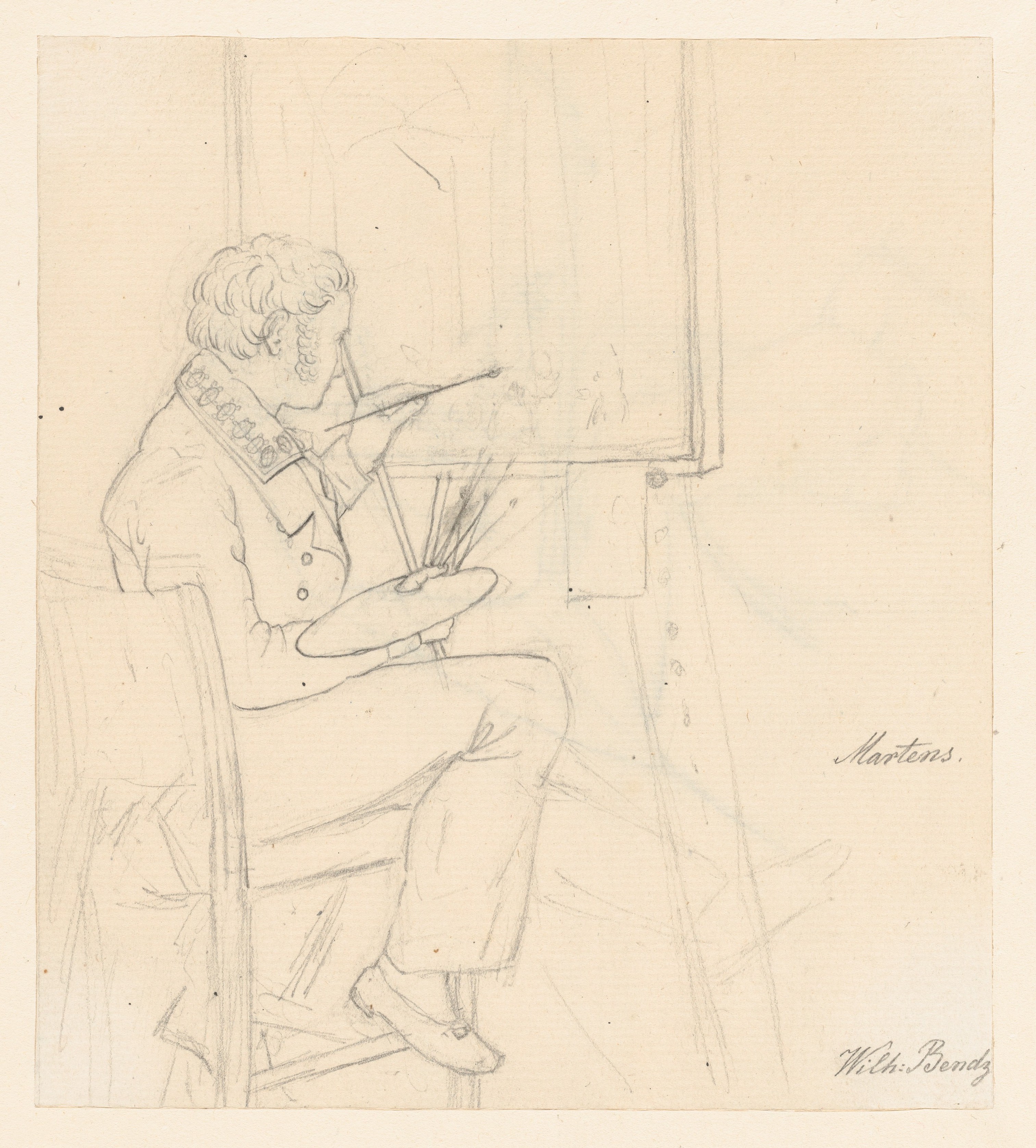 Pencil Sketch of Painter Martens At Work
