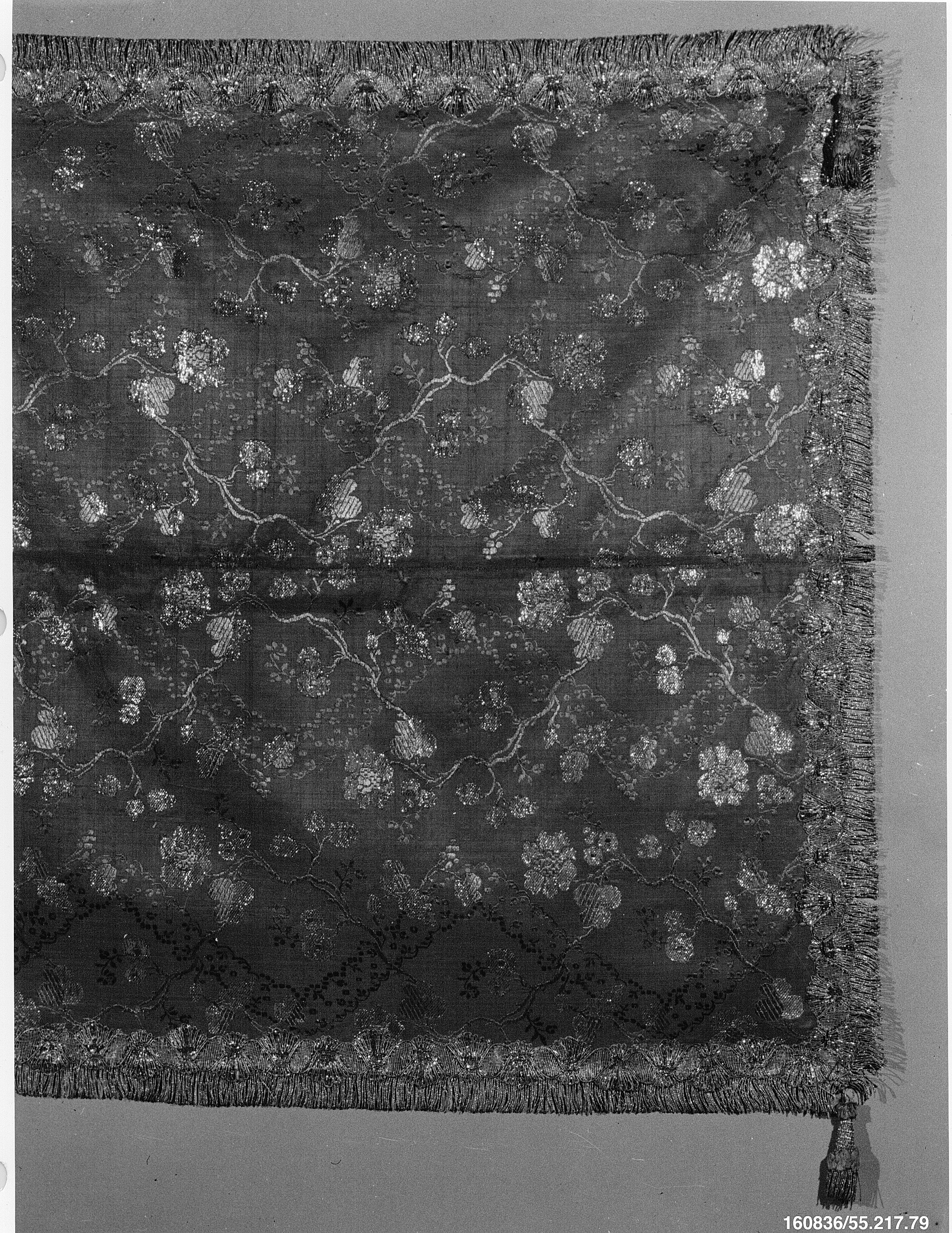 Antique Fringed Floral Embroidered Textile