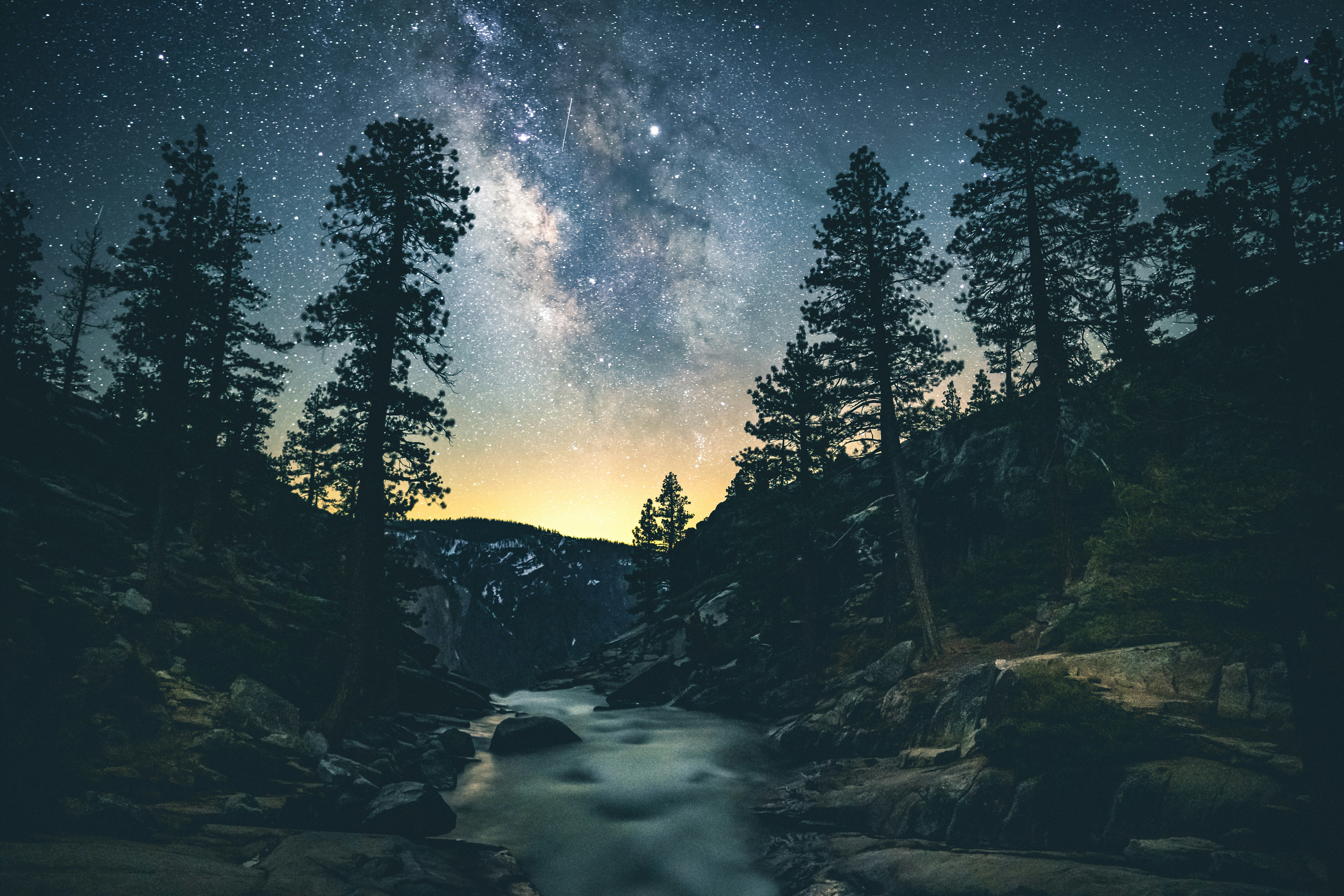 Starry Night over Mountain River Valley