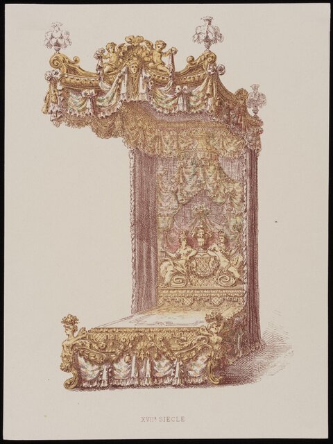 17th Century Ornate Canopy Bed Illustration