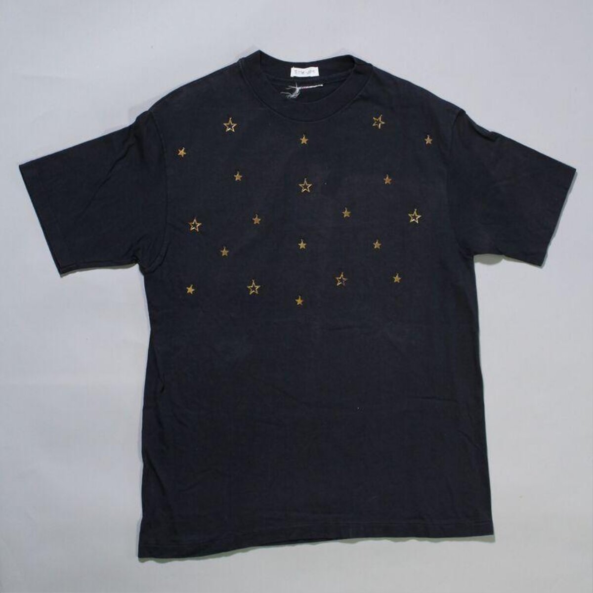 Black T-Shirt with Gold Star Embroidery