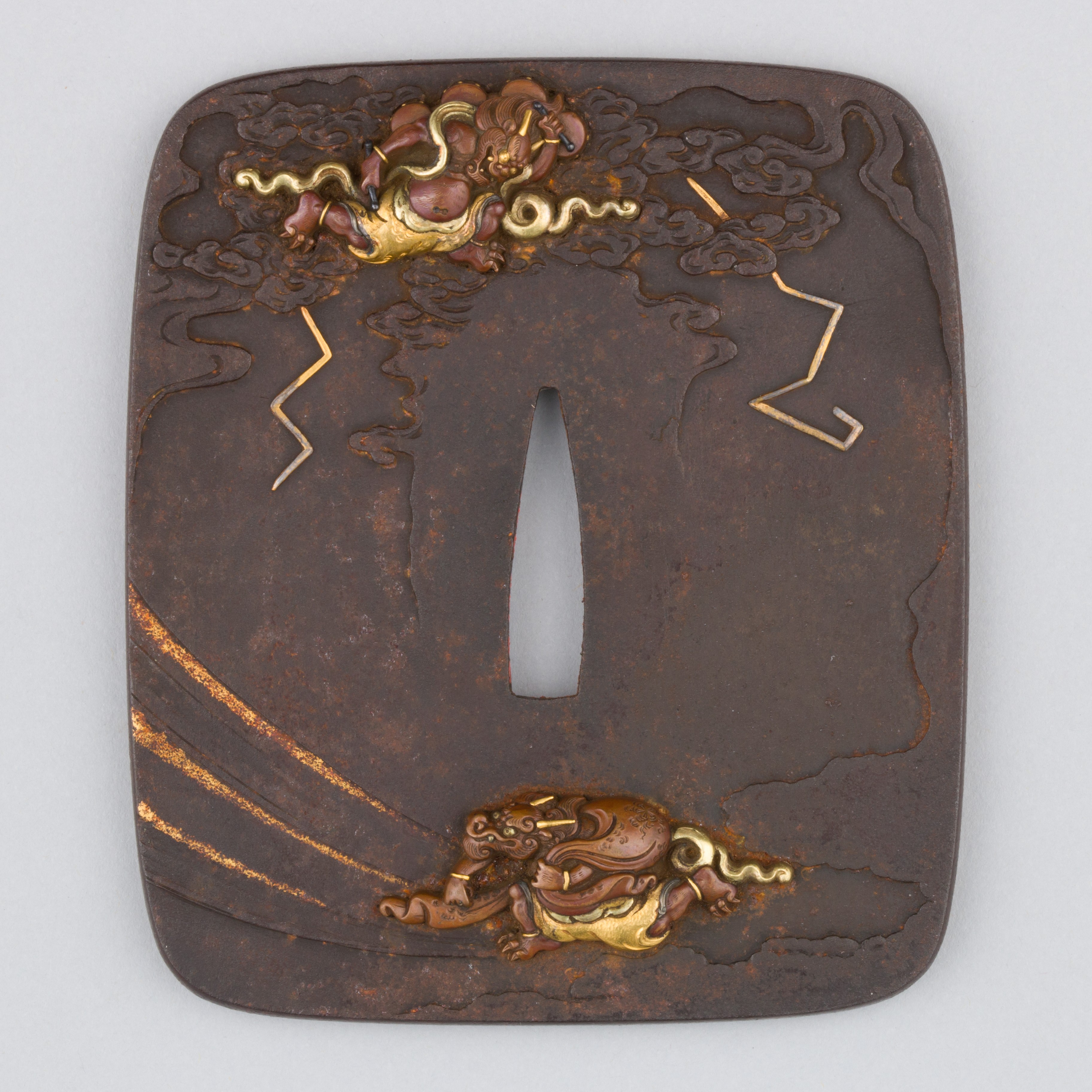 Carved Inlaid Iron Tsuba Sword Guard