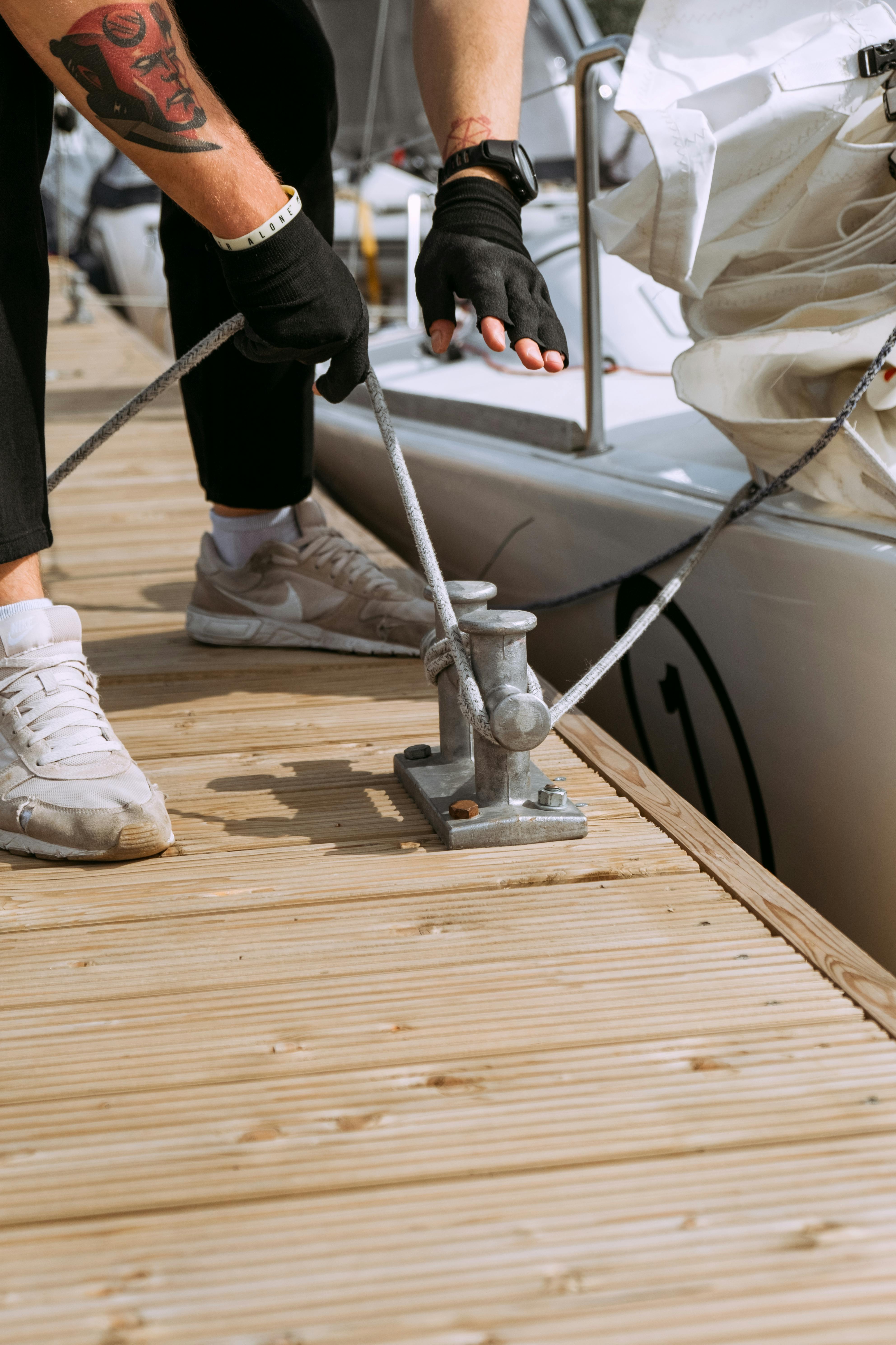 Tying Mooring Line to Dock Cleat