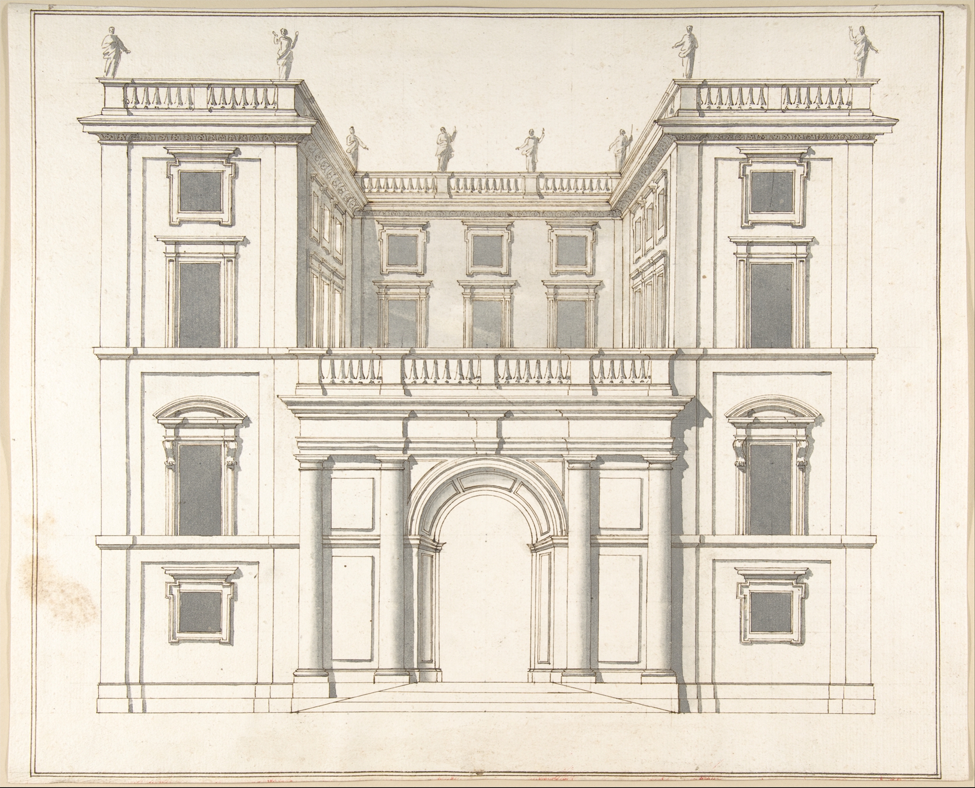 Classical Building Facade Architectural Drawing
