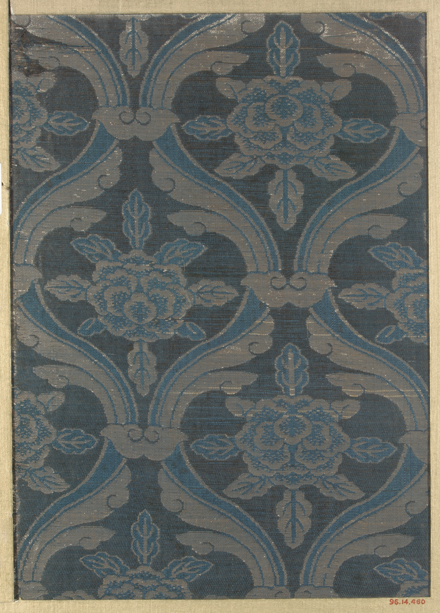 Blue Floral Pattern Brocade Textile