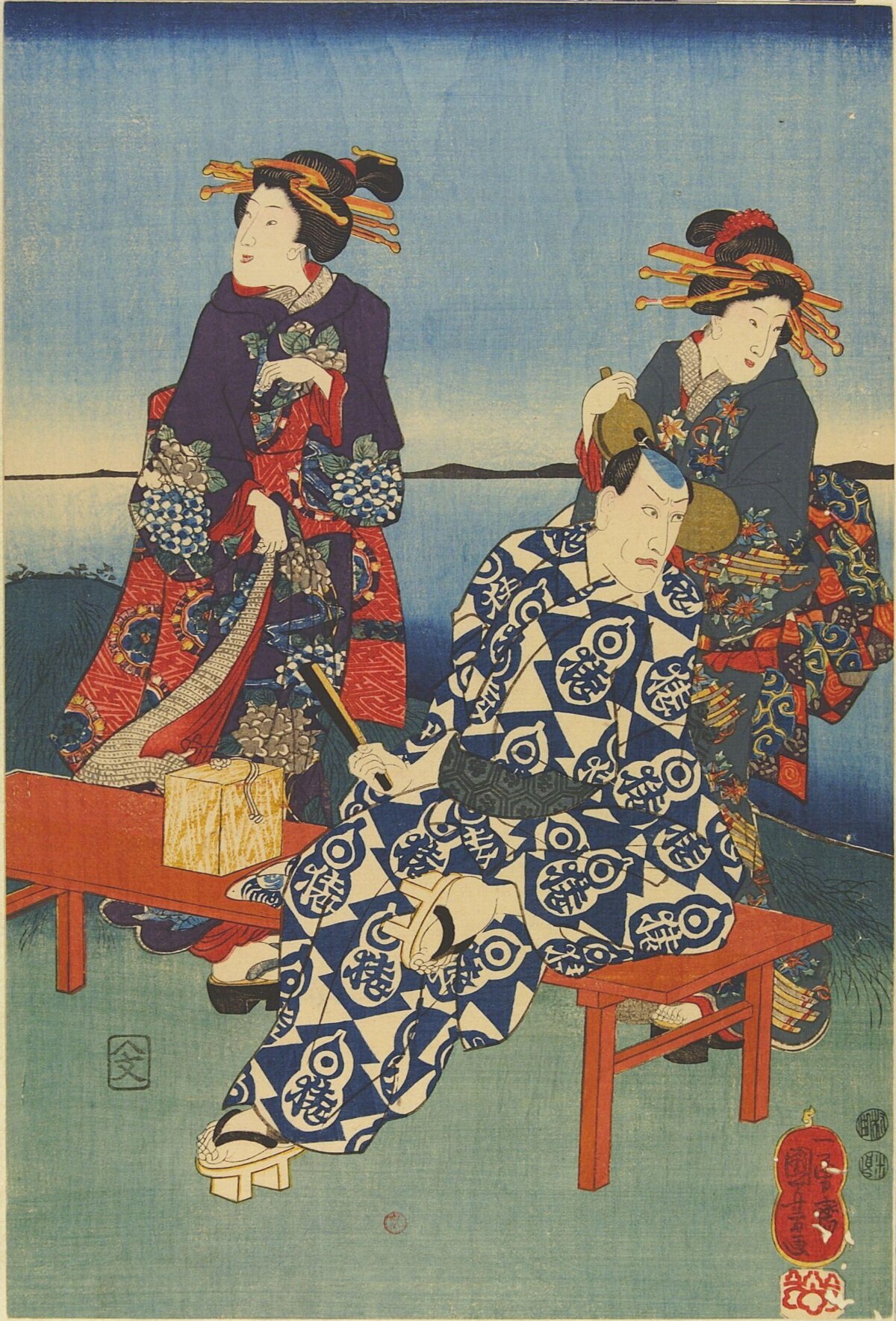 Japanese Ukiyo-e Three Figures