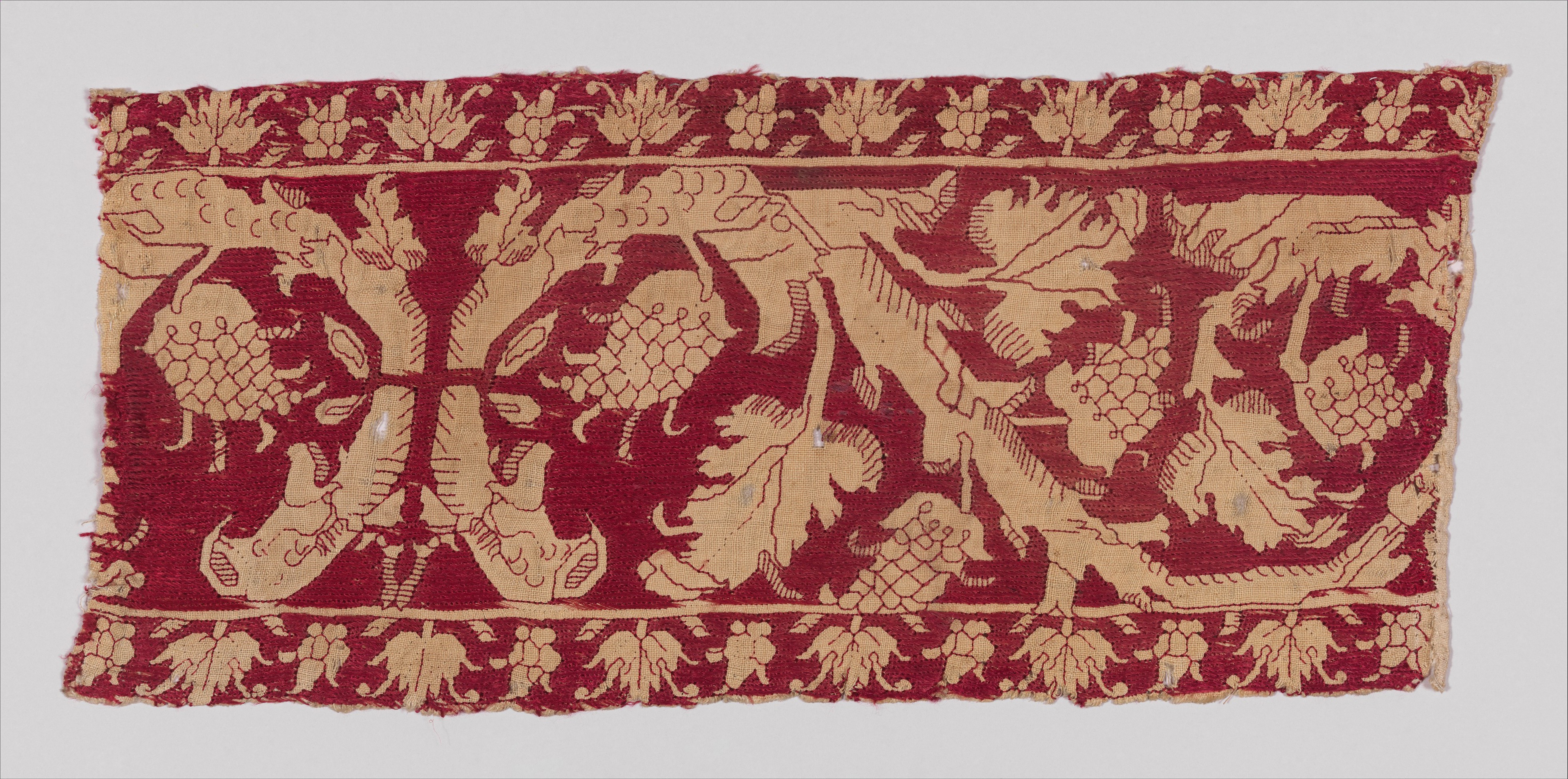 Red Patterned Antique Textile Fragment