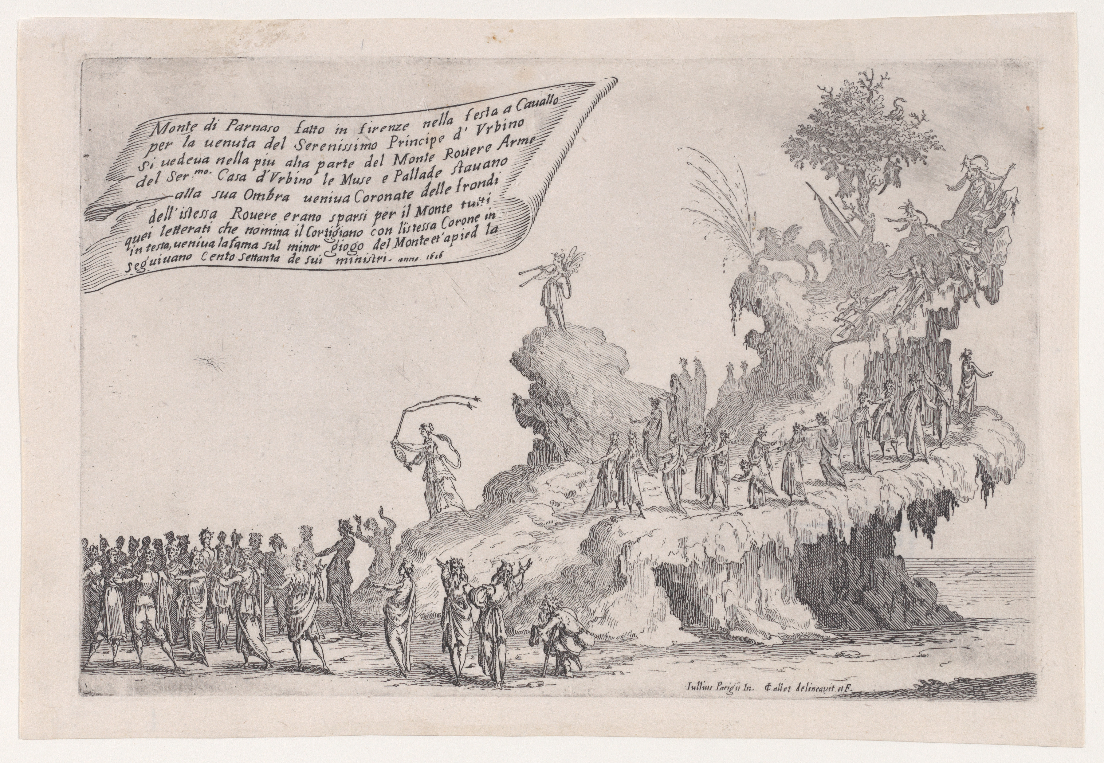 1616 Etching of Mount Parnassus Festival