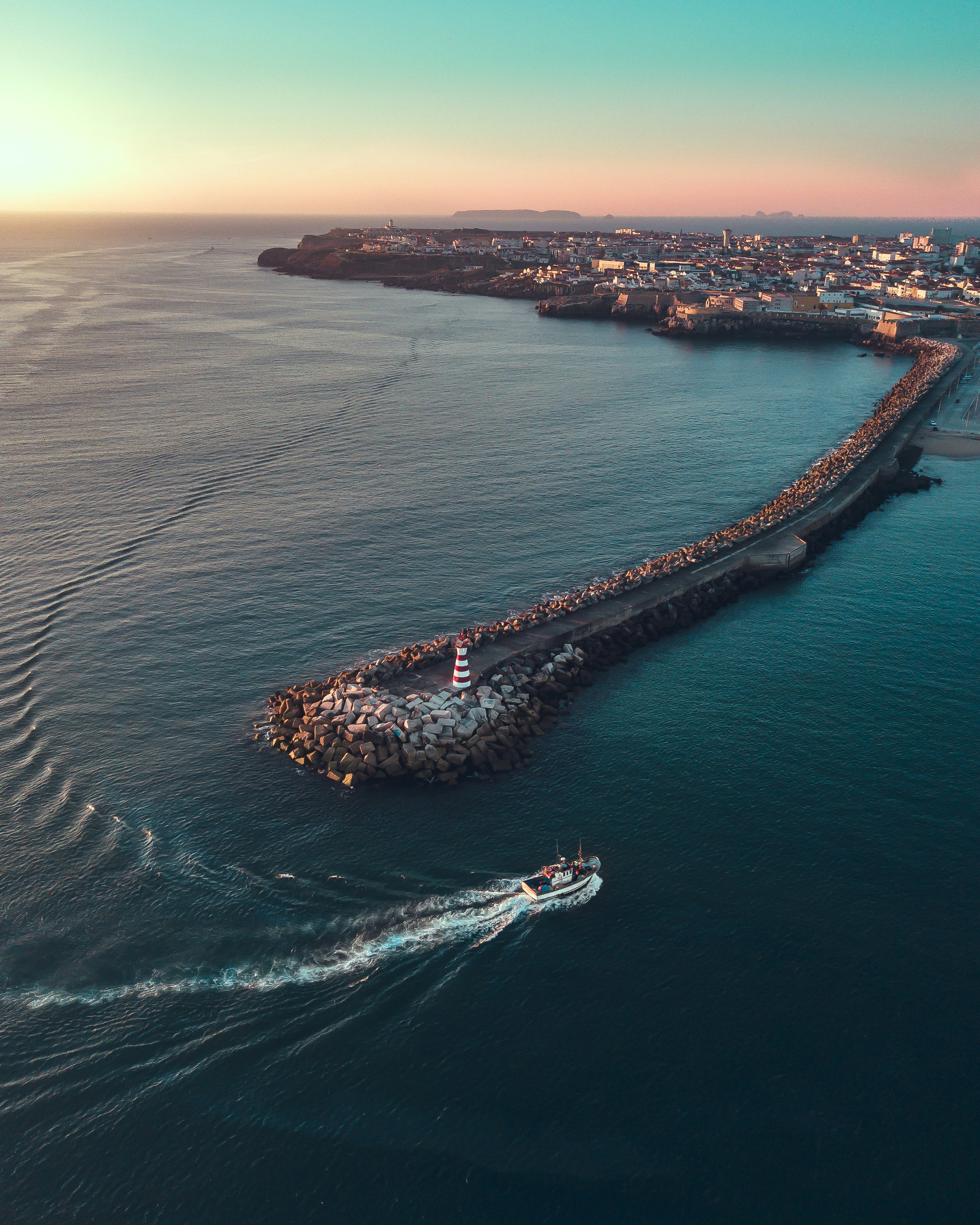 Sunset View of Coastal Fishing Harbor