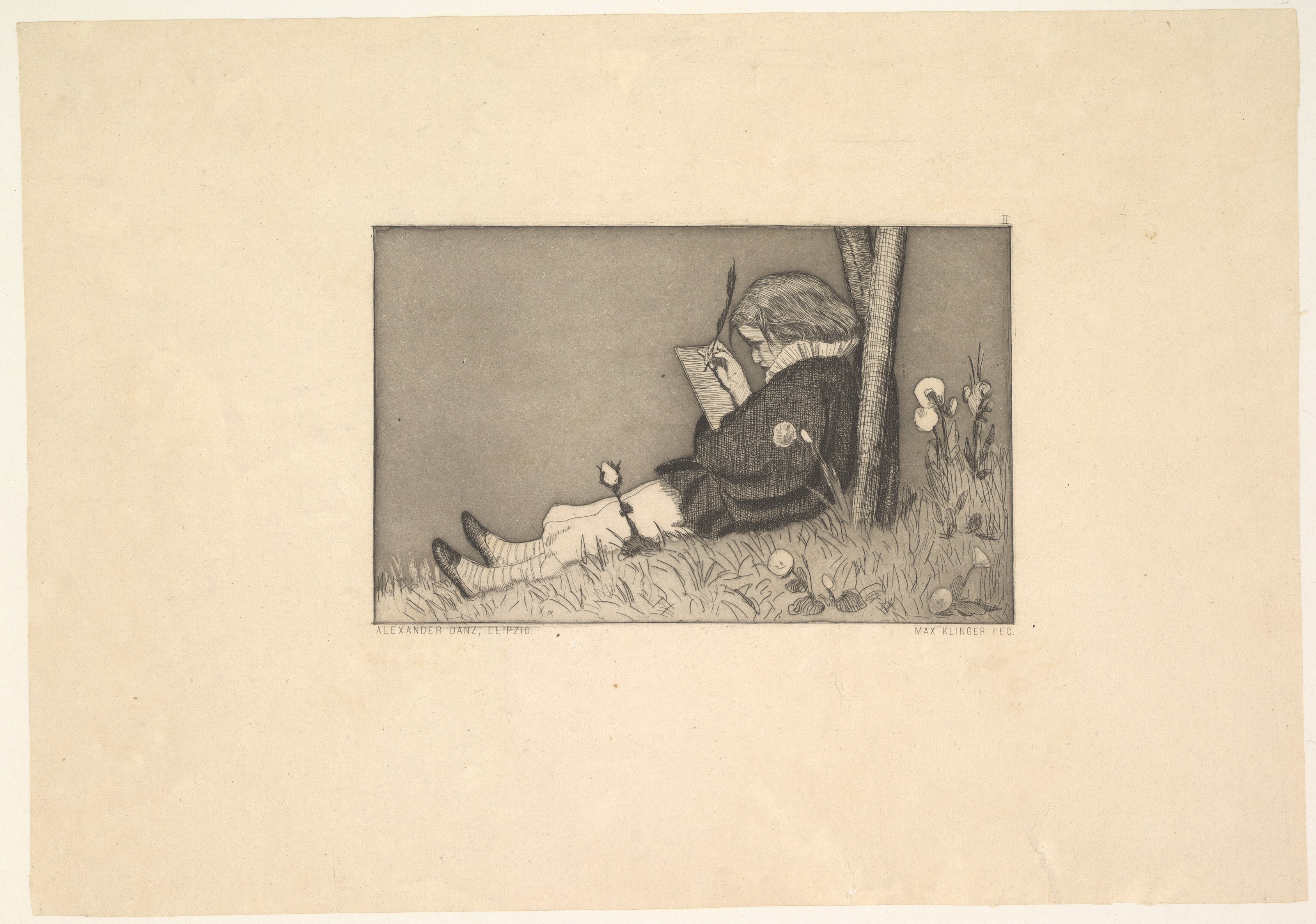 Boy Writing Under a Tree