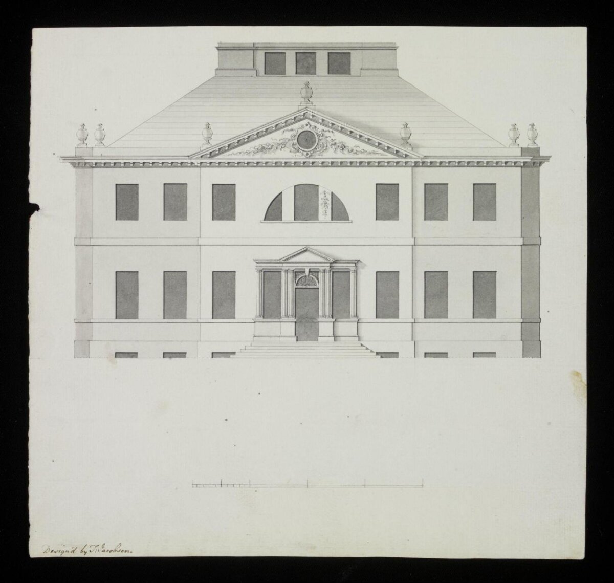 Neoclassical Building Facade Architectural Drawing