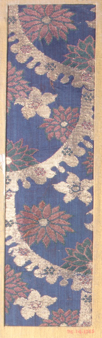 Blue Ground Floral Brocade Textile Fragment
