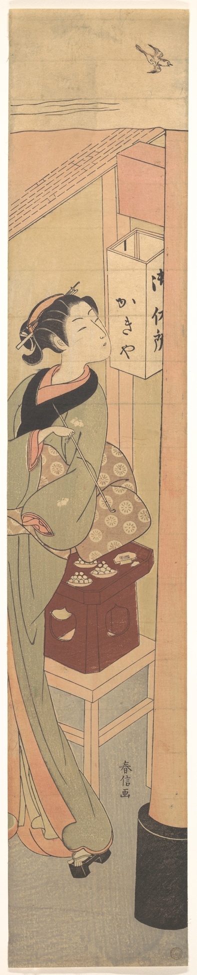 Japanese Ukiyo-e Woman Watching Bird