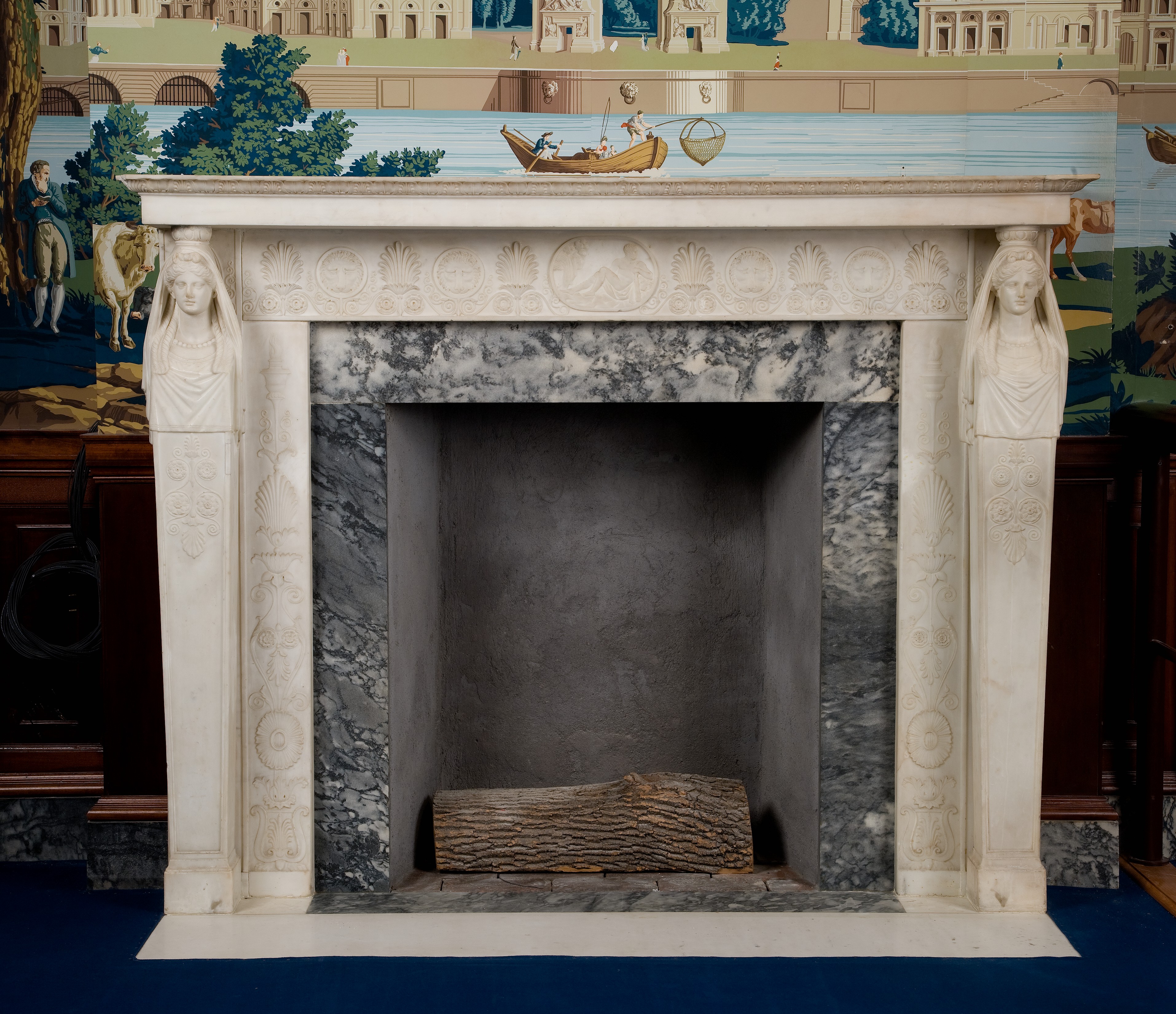 Carved Marble Antique Fireplace
