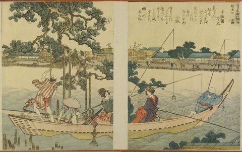 Japanese Ukiyo-e River Boat Scene