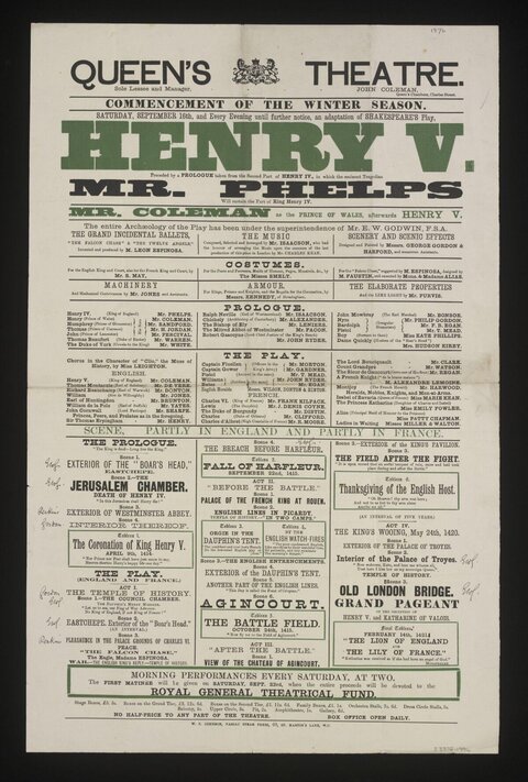 Queen's Theatre Henry V Playbill