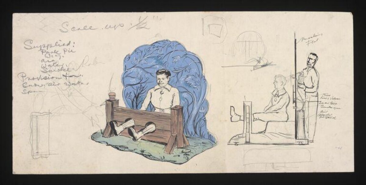 Sketch of Man in Punishment Stocks