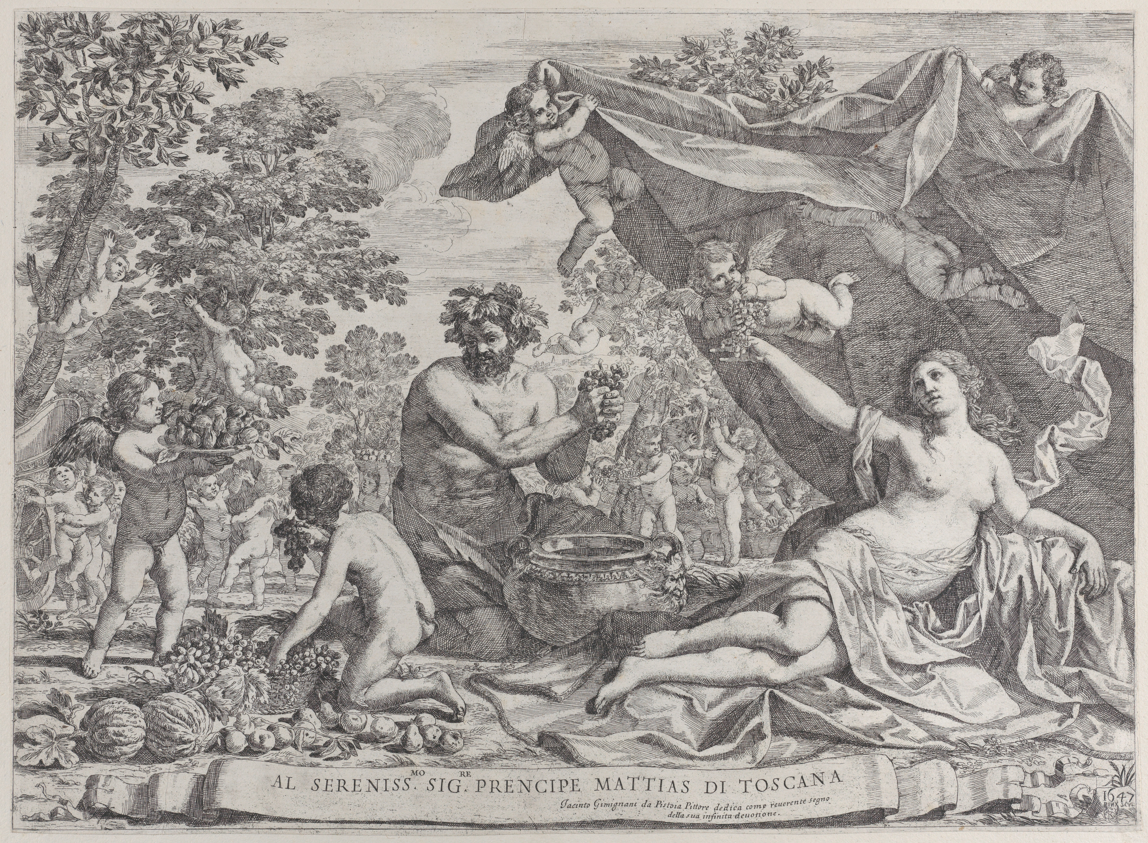 Mythological Harvest Feast Engraving