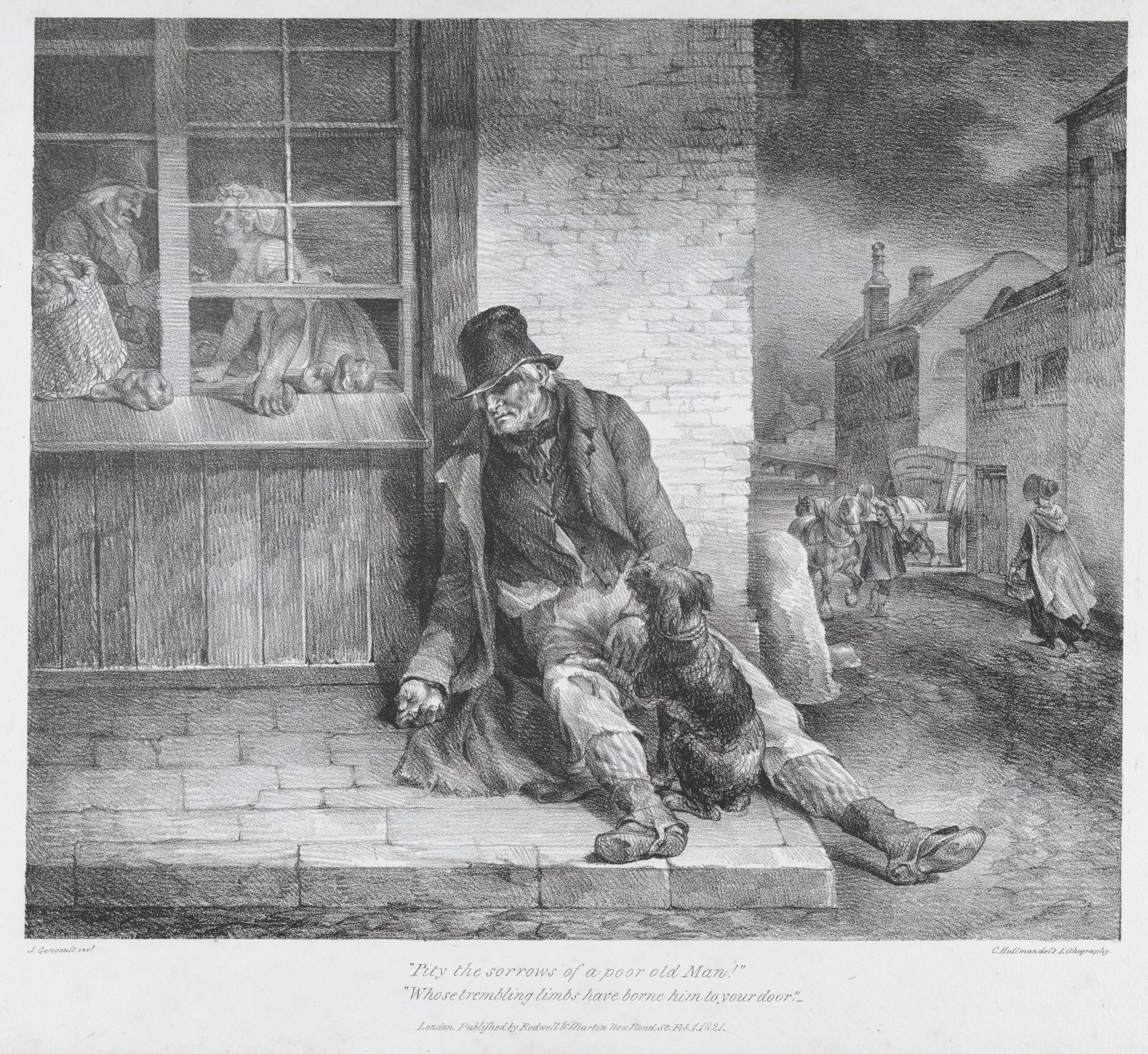 Poor Old Beggar on City Doorstep