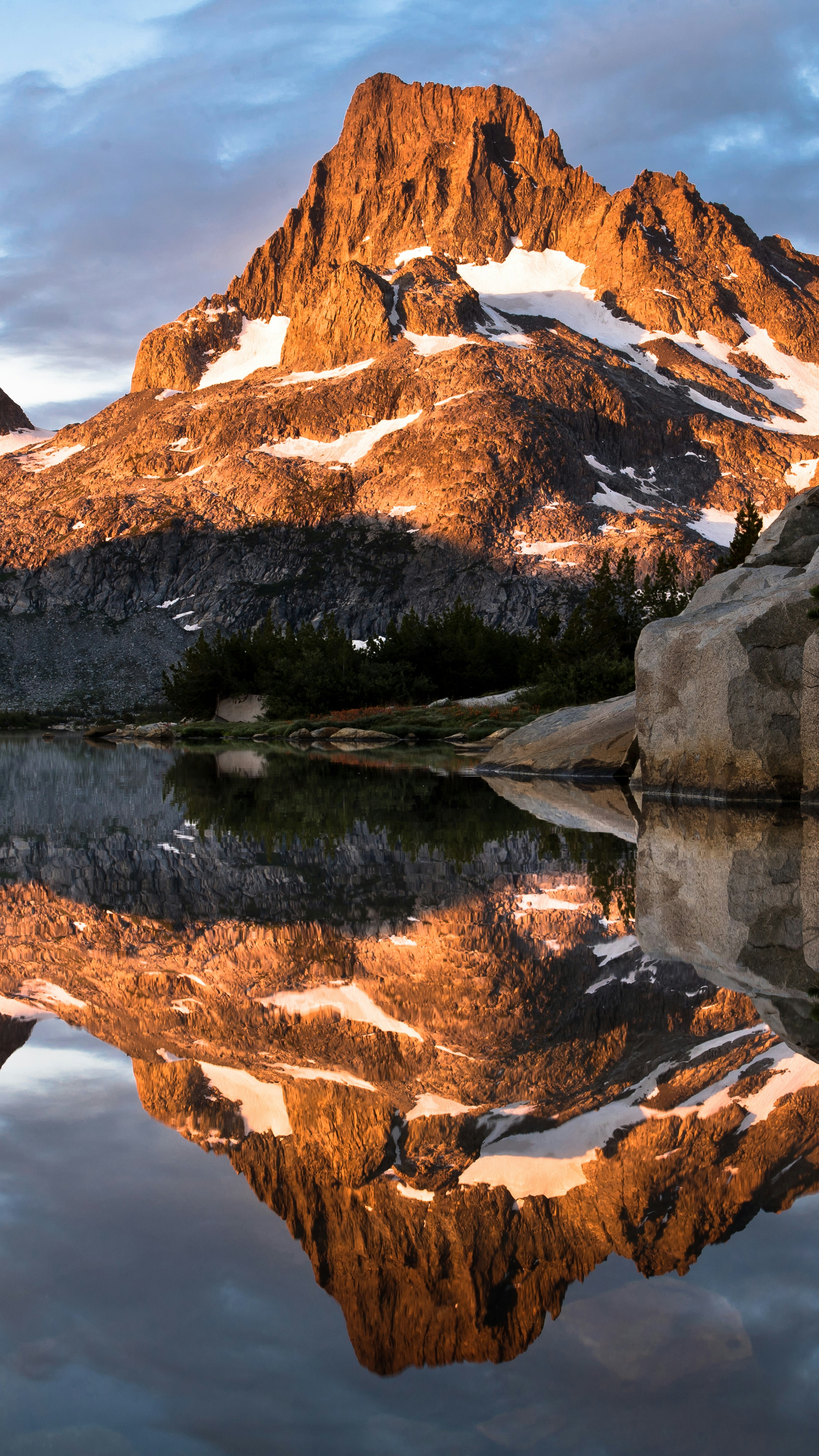 Snowy Mountain Reflection on Alpine Lake