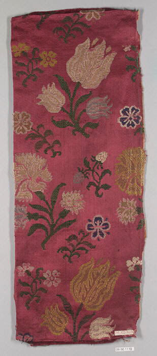 Red Antique Floral Textile Fragment