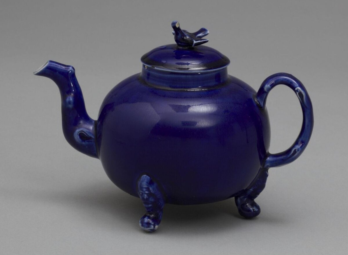 Blue Glazed Tri-legged Ceramic Teapot