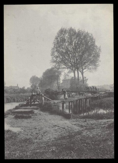 Vintage Rural Wooden Footbridge Scene