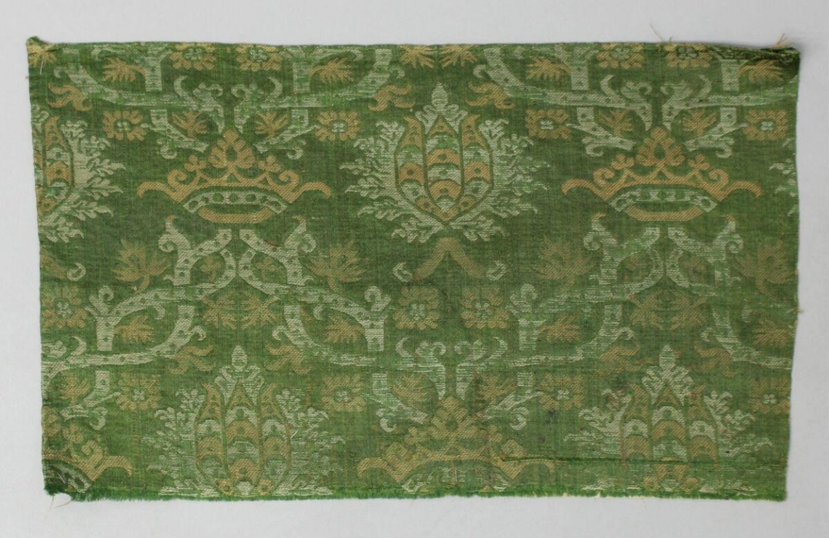 Antique Green Patterned Woven Textile Fragment