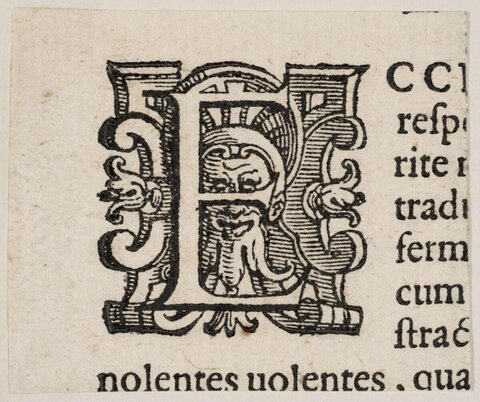 Antique Woodcut Decorated Initial E