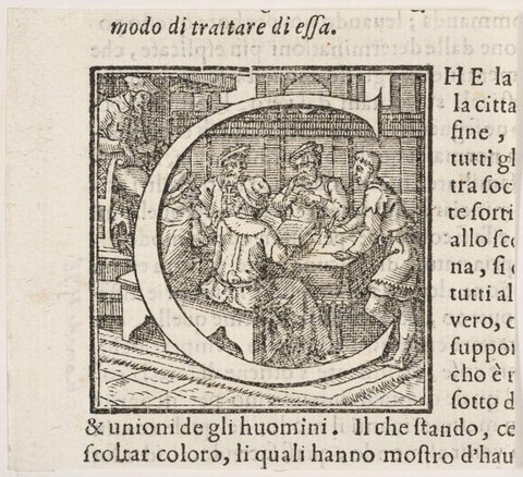 Decorated Initial C Woodcut Illustration