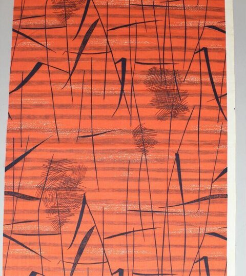 Orange Fabric With Reed Print Pattern