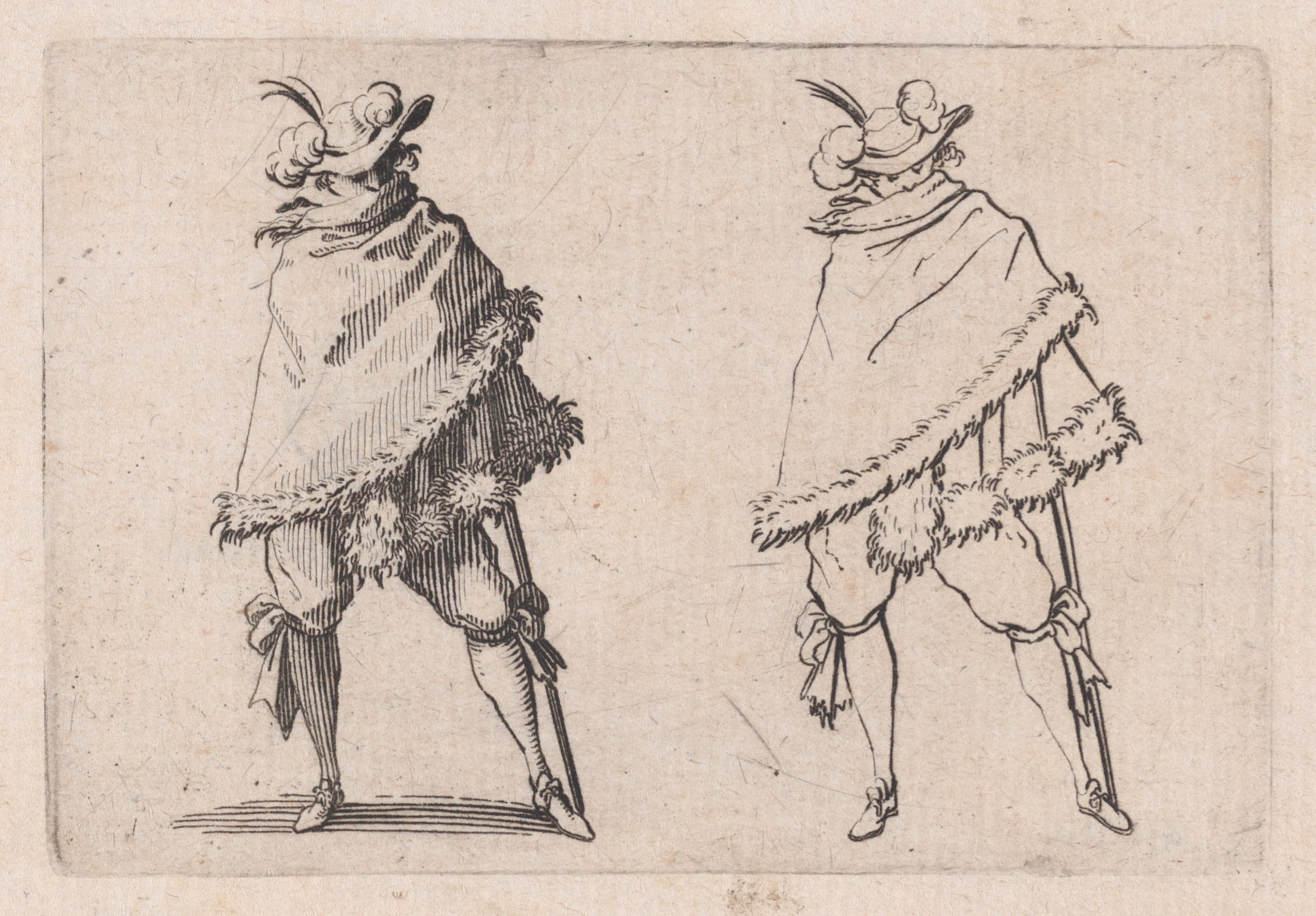 Two Standing Gentlemen Costume Sketches