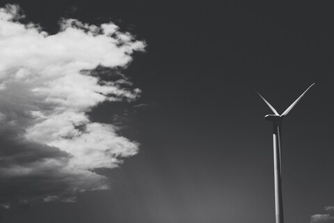 Black and White Wind Turbine Sky