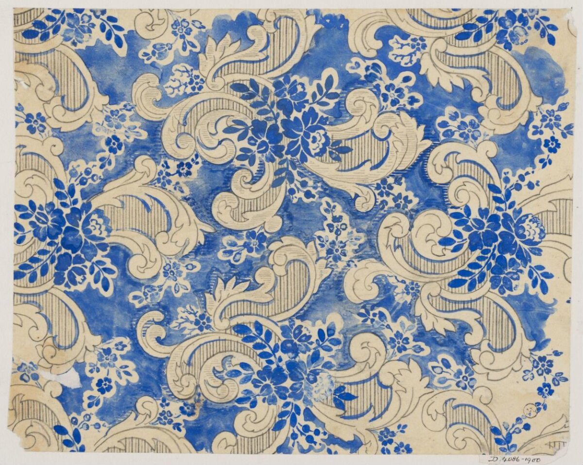 Blue and White Vintage Floral Scroll Pattern