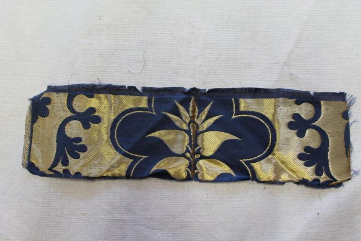 Antique Blue Gold Woven Textile Fragment
