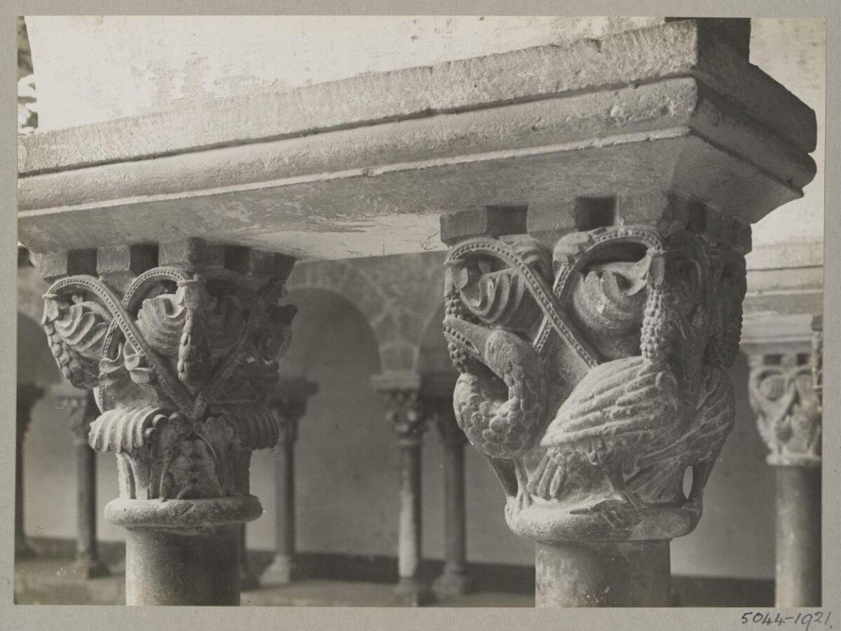 Carved Stone Column Capitals in Cloister