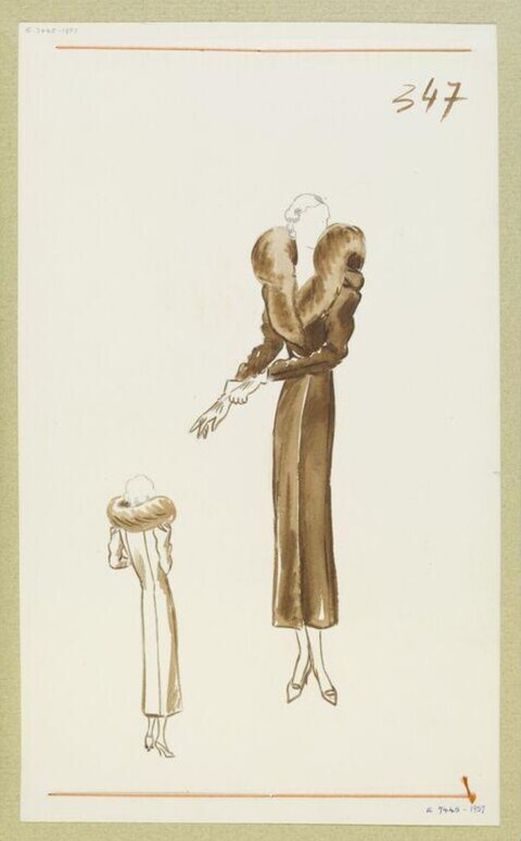 Vintage Fur Coat Fashion Sketch