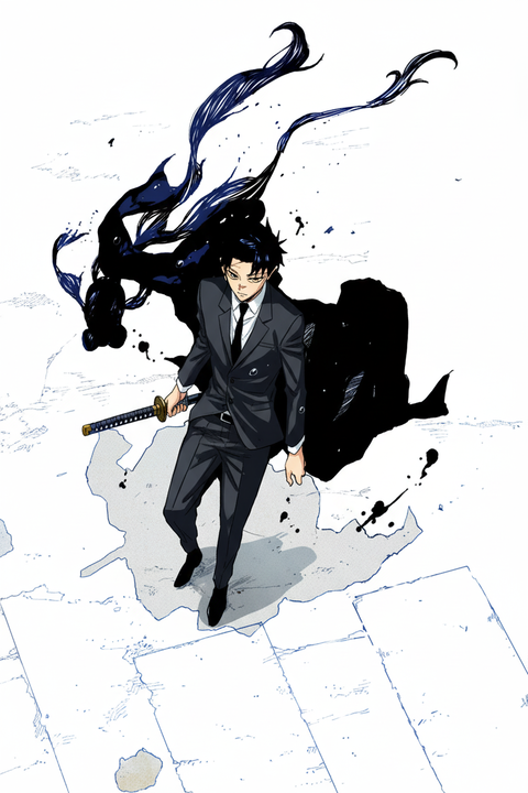 Anime Swordsman In Dark Suit
