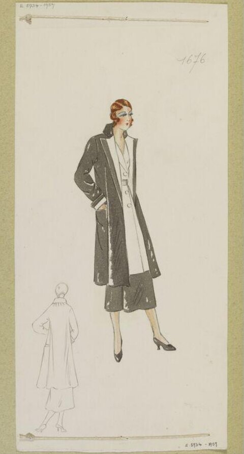 1920s Women's Coat Fashion Sketch