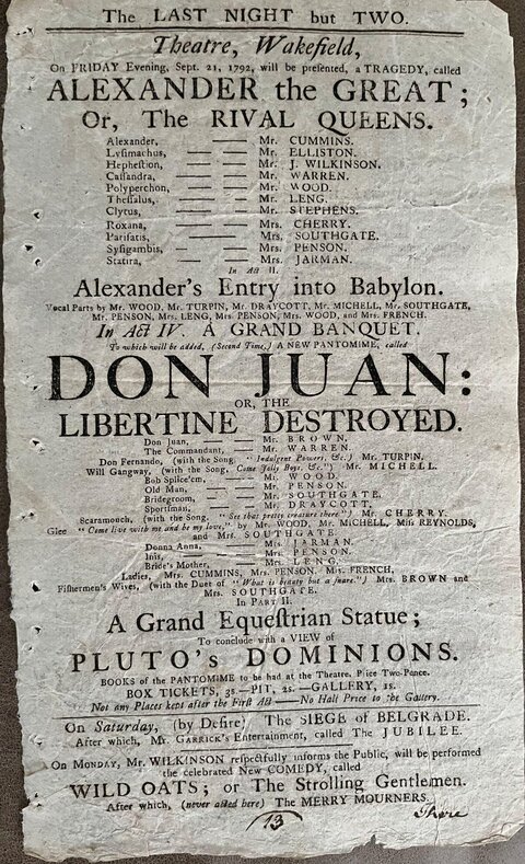 1792 Wakefield Theatre Playbill