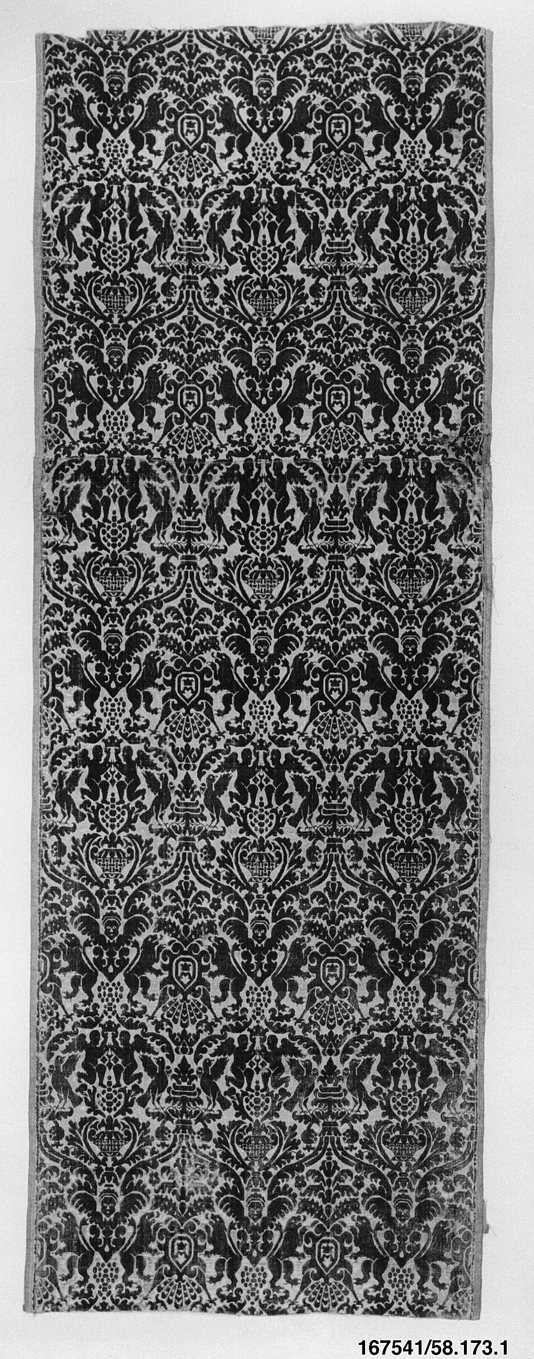 Antique Damask Pattern Textile Fragment