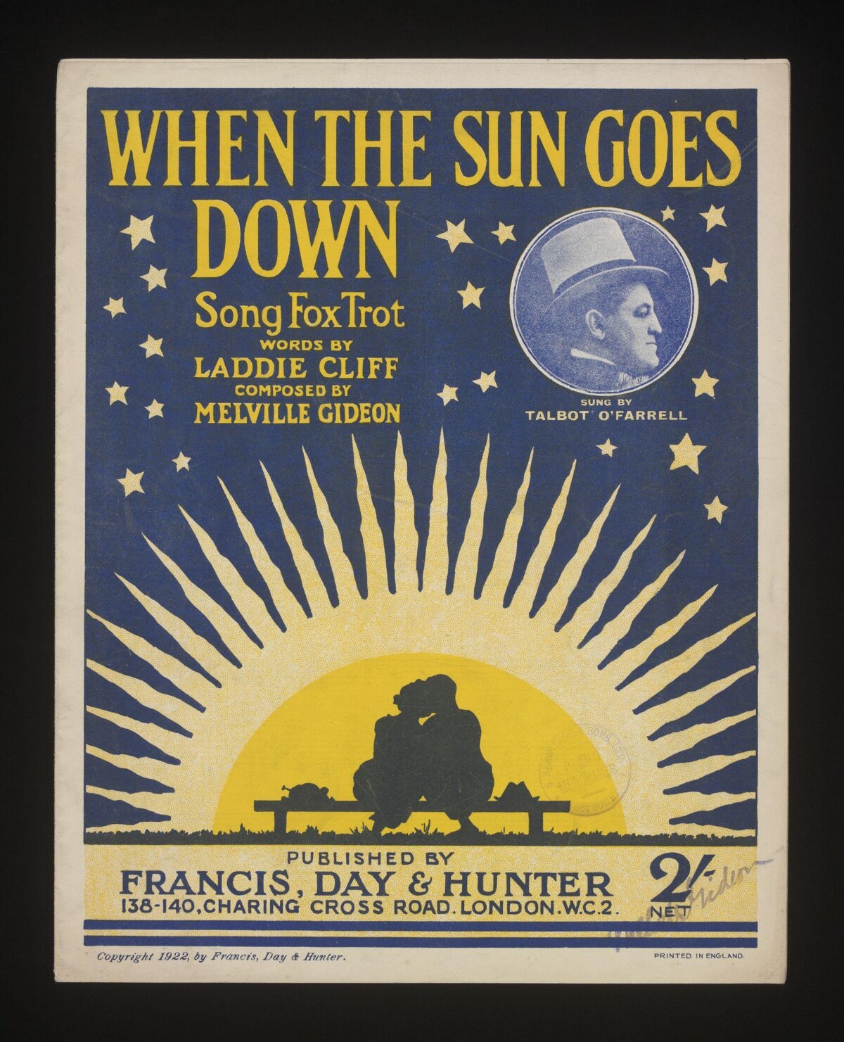 1922 When the Sun Goes Down Sheet Music Cover