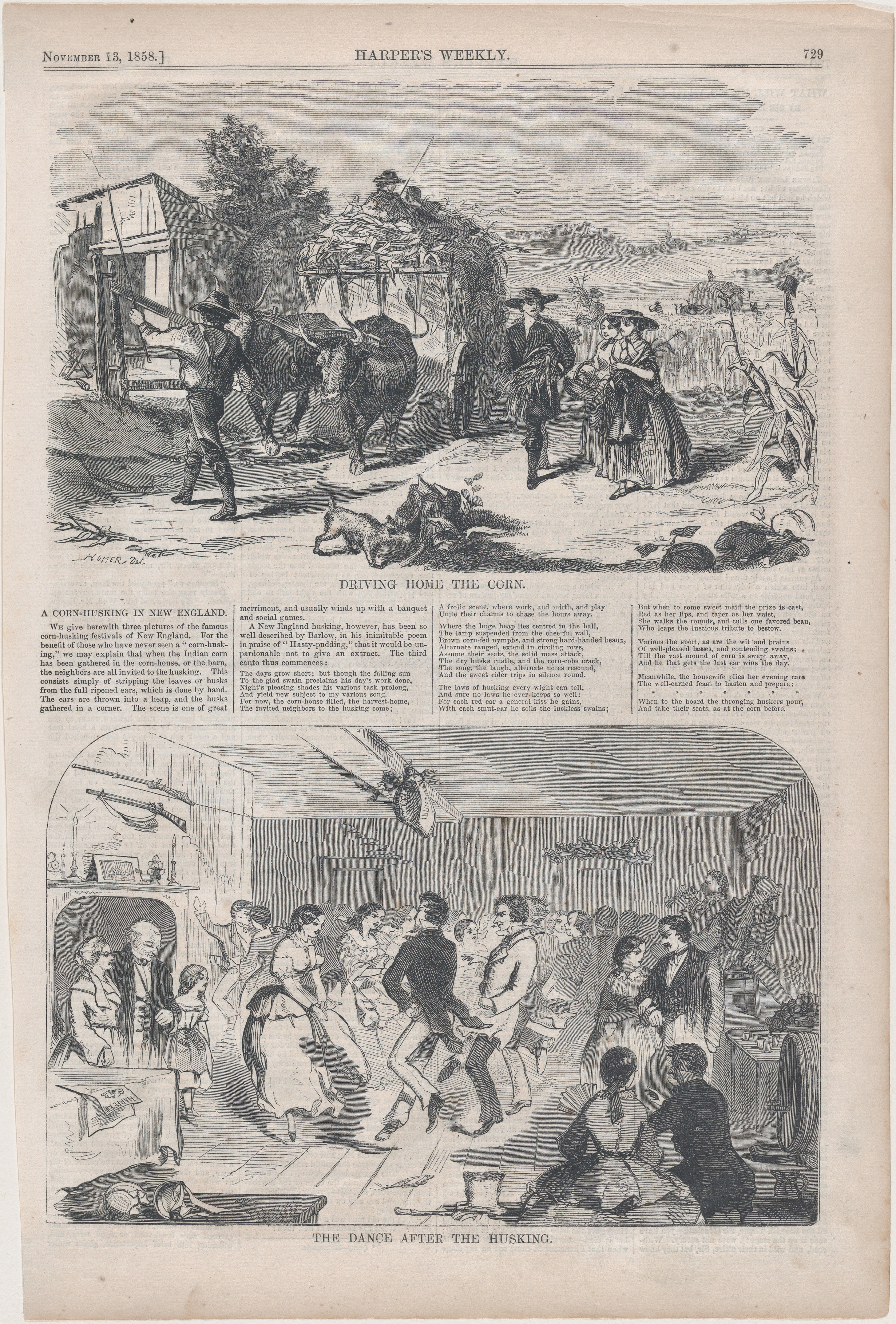 1858 New England Corn Husking Engravings