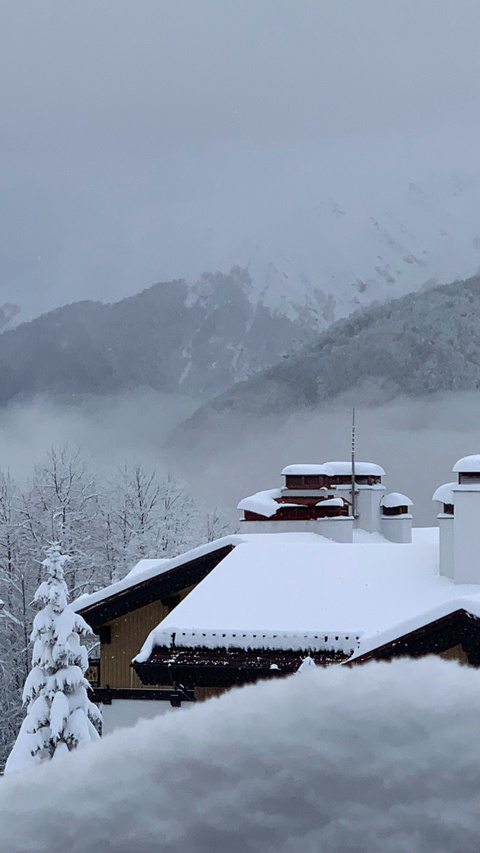 Snowy Winter Mountain Village View