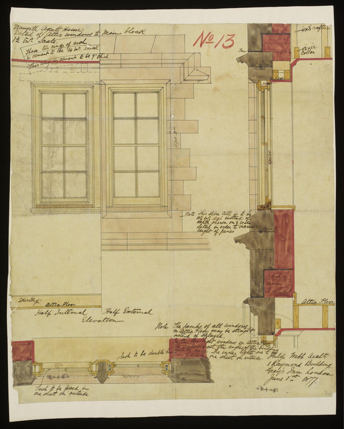 1877 Attic Window Architectural Drawing